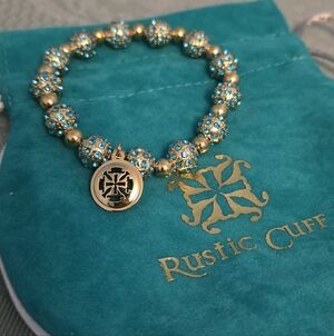 Rustic Cuff Turquoise and Gold Beaded Bracelet